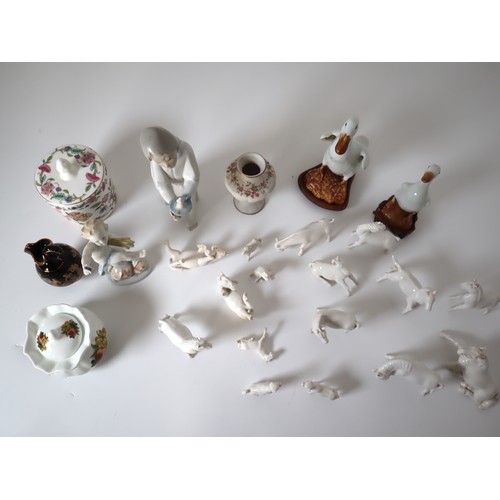 178 - A group of vintage ceramics including multiple horse / calf figures, Minton lidded jar, Oriental exp... 