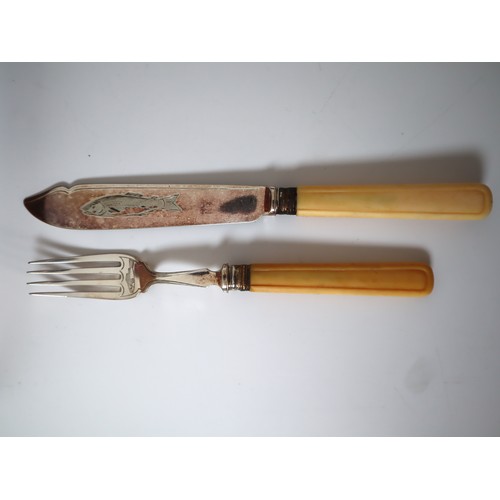 179 - Beautiful Edwardian inlay cutlery case by Elkington & Co with Silver plate and bone handles knives &... 