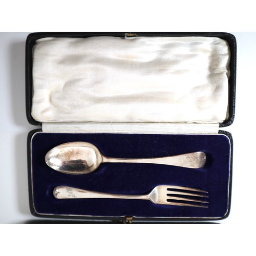182 - Collection of early 20th century cased Sterling Silver cutlery + white metal filigree coaster