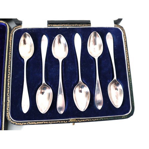 182 - Collection of early 20th century cased Sterling Silver cutlery + white metal filigree coaster