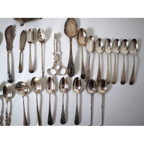 183 - A quantity of mainly Georgian and Victorian Sterling Silver tea spoons and lidded case, Silver sugar... 