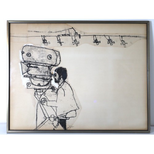 2 - Original charcoal sketch of Stanley Kubrick on set filming 2001: A Space Odyssey by artist Jan Parke... 