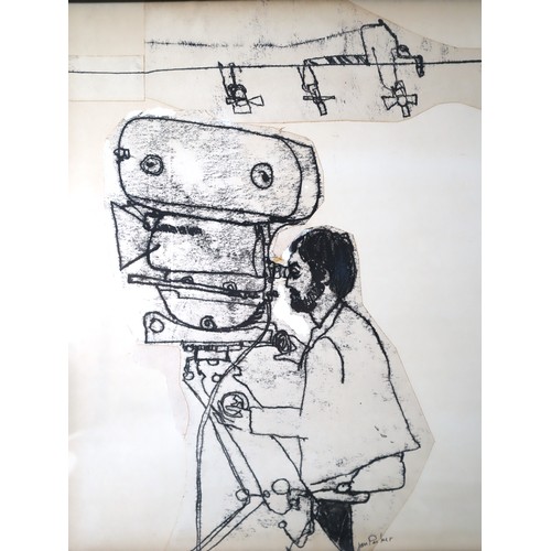 2 - Original charcoal sketch of Stanley Kubrick on set filming 2001: A Space Odyssey by artist Jan Parke... 