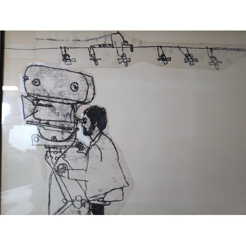 2 - Original charcoal sketch of Stanley Kubrick on set filming 2001: A Space Odyssey by artist Jan Parke... 