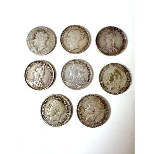 86 - George IV, Queen Victoria, George V, George VI Silver Shillings