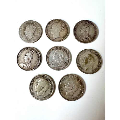 86 - George IV, Queen Victoria, George V, George VI Silver Shillings