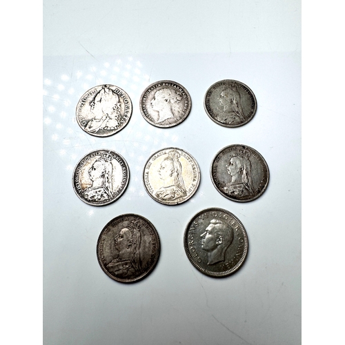 87 - 1745 George II, 1883, 189 (2), 1887 (3) Victoria, 1937 George VI Silver Six Pence