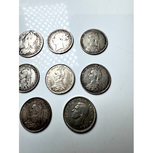 87 - 1745 George II, 1883, 189 (2), 1887 (3) Victoria, 1937 George VI Silver Six Pence