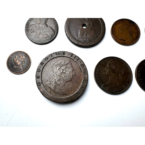 90 - A group of British Bronze Pennies including 1792 Coventry Halfpenny, 1797 George III Cartwheel Penny... 