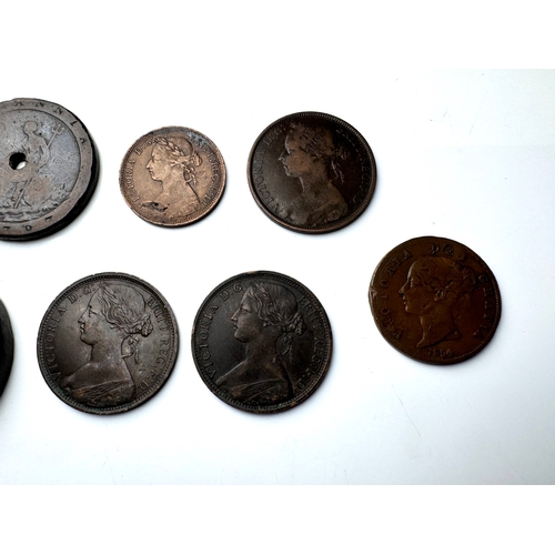 90 - A group of British Bronze Pennies including 1792 Coventry Halfpenny, 1797 George III Cartwheel Penny... 