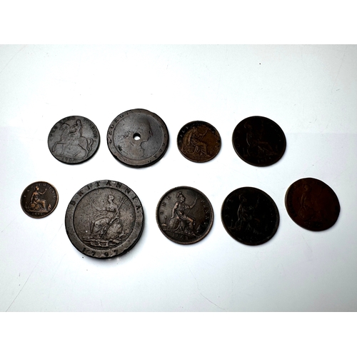 90 - A group of British Bronze Pennies including 1792 Coventry Halfpenny, 1797 George III Cartwheel Penny... 