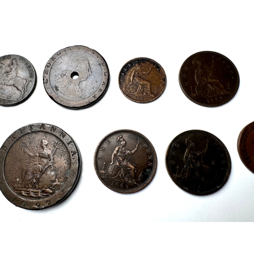 90 - A group of British Bronze Pennies including 1792 Coventry Halfpenny, 1797 George III Cartwheel Penny... 