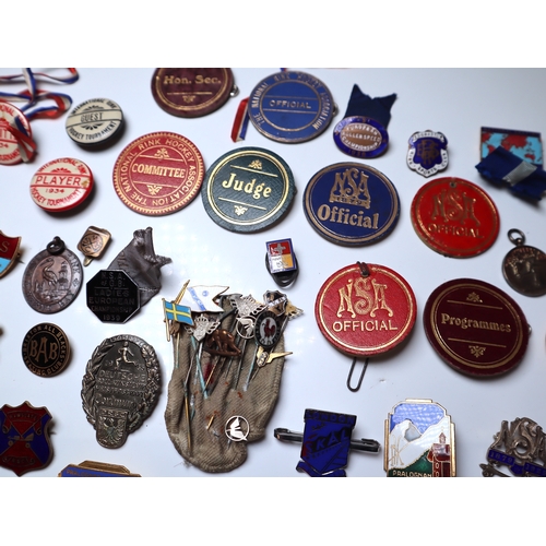 93 - Large collection of Roller & Ice Skating early to mid 20th century enamel pin badges + other collect... 