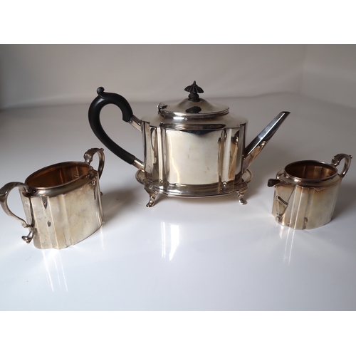 94 - Sterling Silver Tea Pot + stand + milk pourer & sugar (missing lids ) weight 1557g