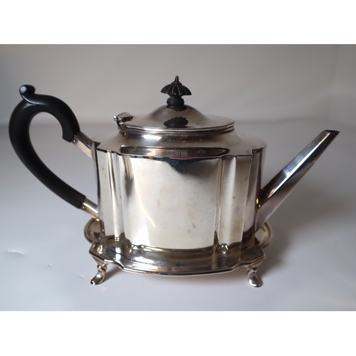 94 - Sterling Silver Tea Pot + stand + milk pourer & sugar (missing lids ) weight 1557g