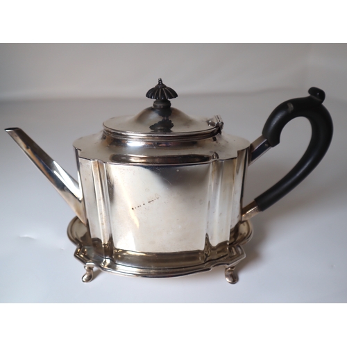 94 - Sterling Silver Tea Pot + stand + milk pourer & sugar (missing lids ) weight 1557g