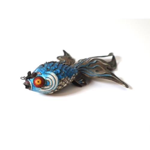 95 - 20th Century Chinese Solid Silver Enamel Articulated Blue Koi Goldfish