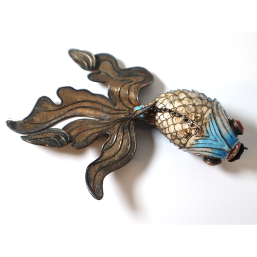 95 - 20th Century Chinese Solid Silver Enamel Articulated Blue Koi Goldfish