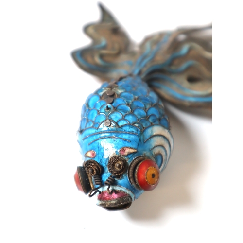 95 - 20th Century Chinese Solid Silver Enamel Articulated Blue Koi Goldfish