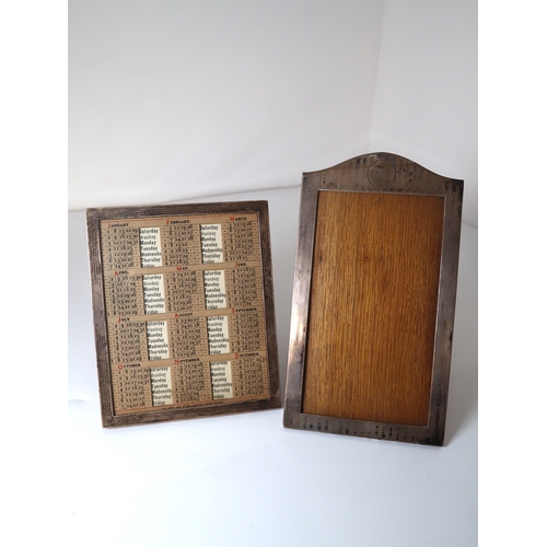 97 - Sterling Silver Framed early 20th century calendar + Sterling Silver Framed Photo frame - Oak backs