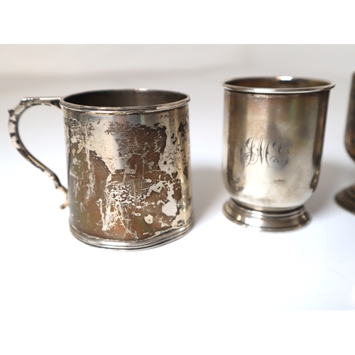 100 - Early 20th century Sterling Silver Tankards + one white metal and EPNS - Known Silver weight 171g