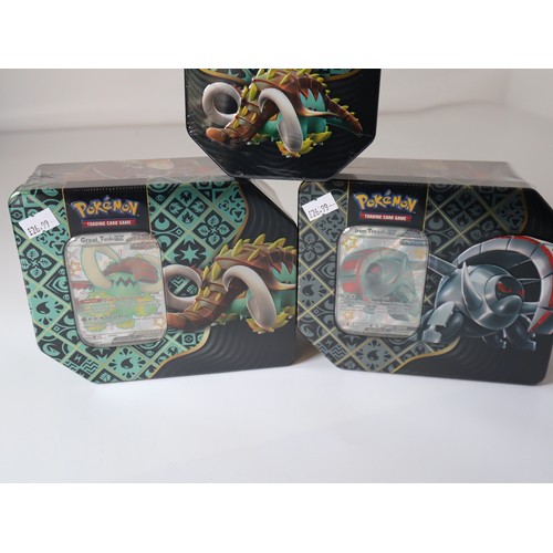 45 - Pokemon TCG - Paldean Fates Great Tusk / Iron Treads Tins 2 x large 1 small - All Brand New Sealed (... 