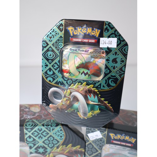 45 - Pokemon TCG - Paldean Fates Great Tusk / Iron Treads Tins 2 x large 1 small - All Brand New Sealed (... 