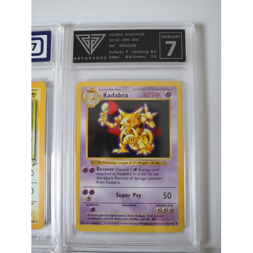 55 - Pokemon TCG : Four Graded Cards 1st Edition Shadowless Machop 33/102 Base Set, Shadowless Kadabra 32... 