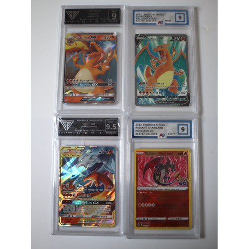 56 - Pokemon TCG : Four Graded Charizard Cards Radiant Charizard 011/078 Crown Zenith, Charizard V Brilli... 