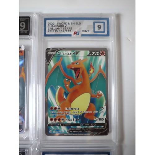 56 - Pokemon TCG : Four Graded Charizard Cards Radiant Charizard 011/078 Crown Zenith, Charizard V Brilli... 