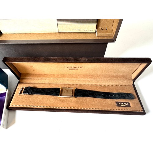 109 - Vintage Lassale Seiko watch gold and silver tone and leather strap in original box with papers - app... 