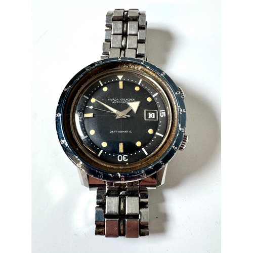 110 - Vintage 1960s Nivada Grenchen Automatic Depthomatic Gents Divers Watch - Black Dial 43 mm diameter (... 