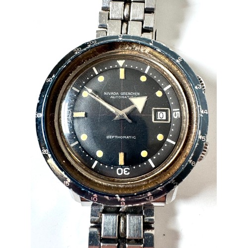 110 - Vintage 1960s Nivada Grenchen Automatic Depthomatic Gents Divers Watch - Black Dial 43 mm diameter (... 