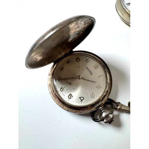 112 - Silver plated and whit enamel pocket watch + Silver Roamer Pocket watch with chain