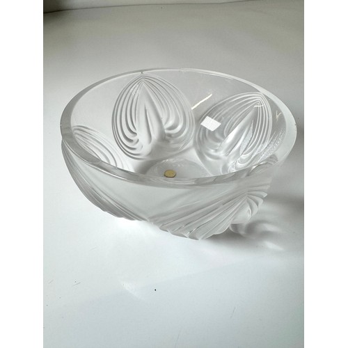 115 - Lalique Glass Bowl Swirling 4 petal frosted art glass signed 15cm x 7.5cm