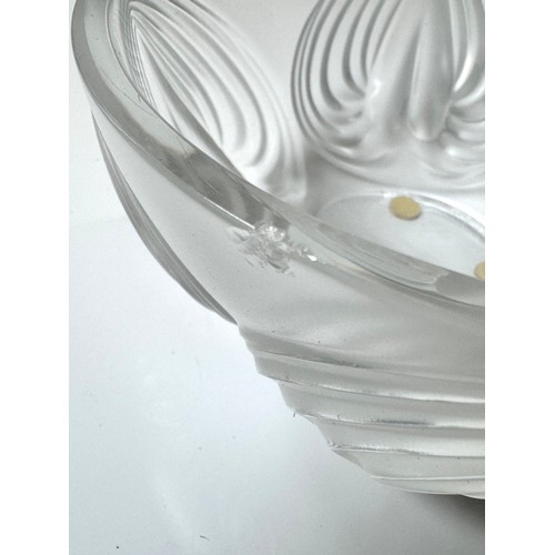 115 - Lalique Glass Bowl Swirling 4 petal frosted art glass signed 15cm x 7.5cm