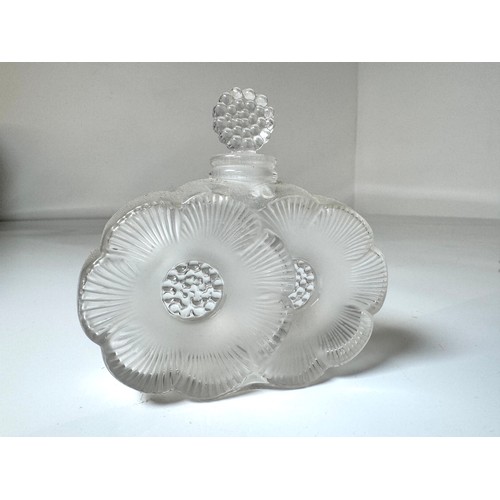 117 - Lalique Crystal Perfume Bottle Double Daisy 9cm x 9cm Signed