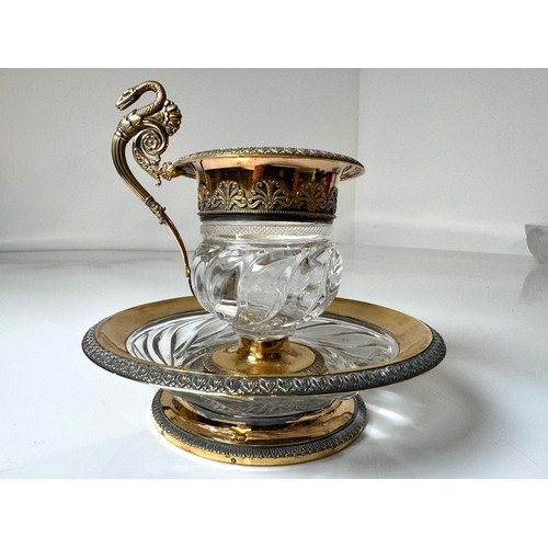 118 - 19th Century French Gilded Silver and Rock Crystal Cup & Saucer dated 1819-1838 Paris believed to be... 