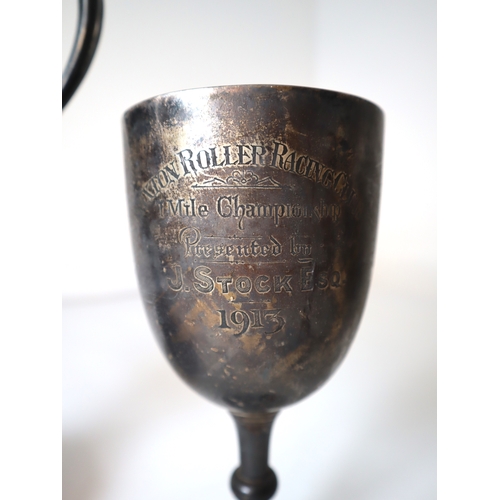 15 - Two early 20th century Sterling Silver Trophies Brixton Roller Racing Cup 1 Mile Championship 1913 +... 