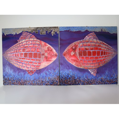 3 - Two Striking Contemporary Canvases by Zoran Nicic presented oil on canvas with highlights of silver ... 