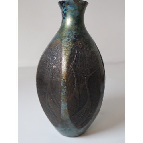 10 - Japanese Colour Patinated Bronze Vase of cranes by Takenaka Doki Japanese - 26cm