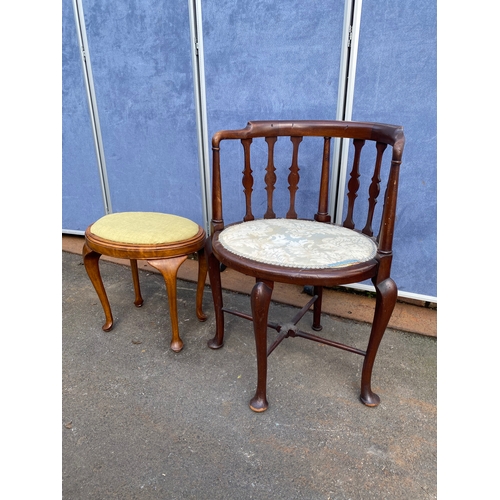 517 - Antique corner chair and foot stool