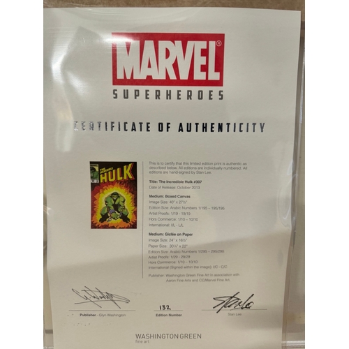 162 - The Incredible Hulk #307 - Lou Ferrigno Framed Box Canvas Signed by Stan Lee Limited Edition 132 / 1... 