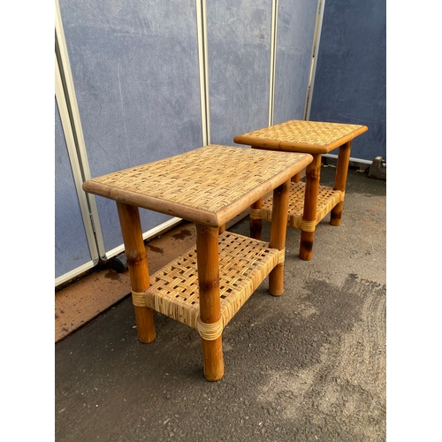 521 - A Pair of Bamboo/Cane two tier side tables.