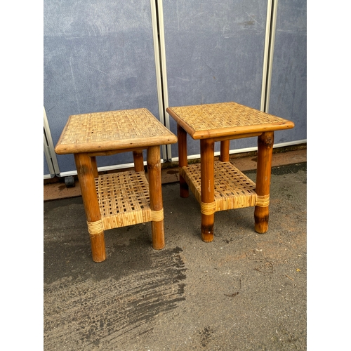 521 - A Pair of Bamboo/Cane two tier side tables.