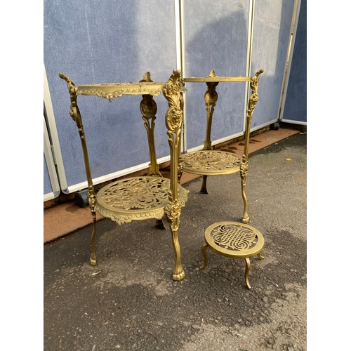 525 - Three small Brass flower pot stands.