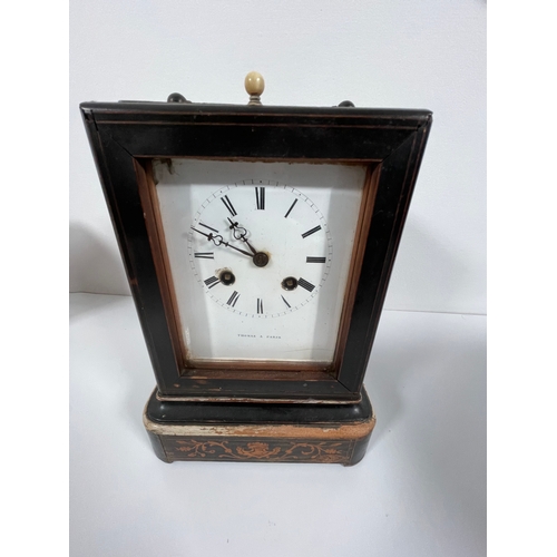 335 - Two clocks and Vintage box with letter stand.