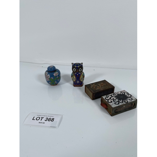 368 - Two cloisonné vases and small trinkets