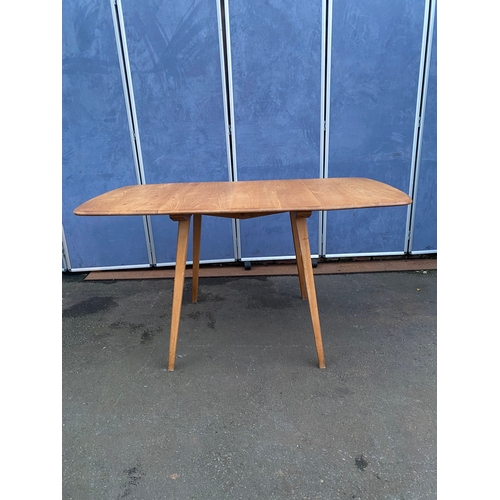 532 - Mid Century Ercol drop leaf plank table and four Ercol Candlestick chairs.