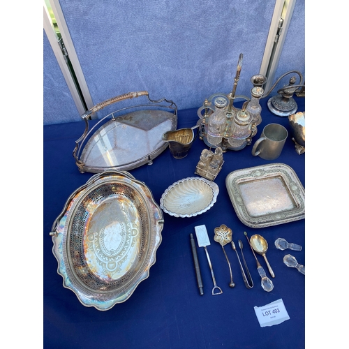 403 - A collection of miscellaneous metal items including Silver plate